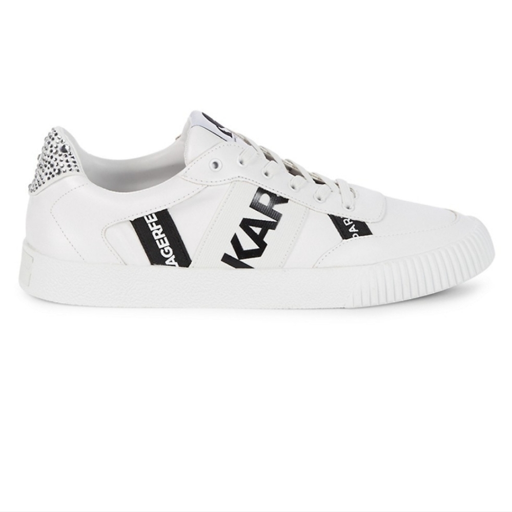 Karl Lagerfeld White Black Gem Embellished Sneakers 7.5